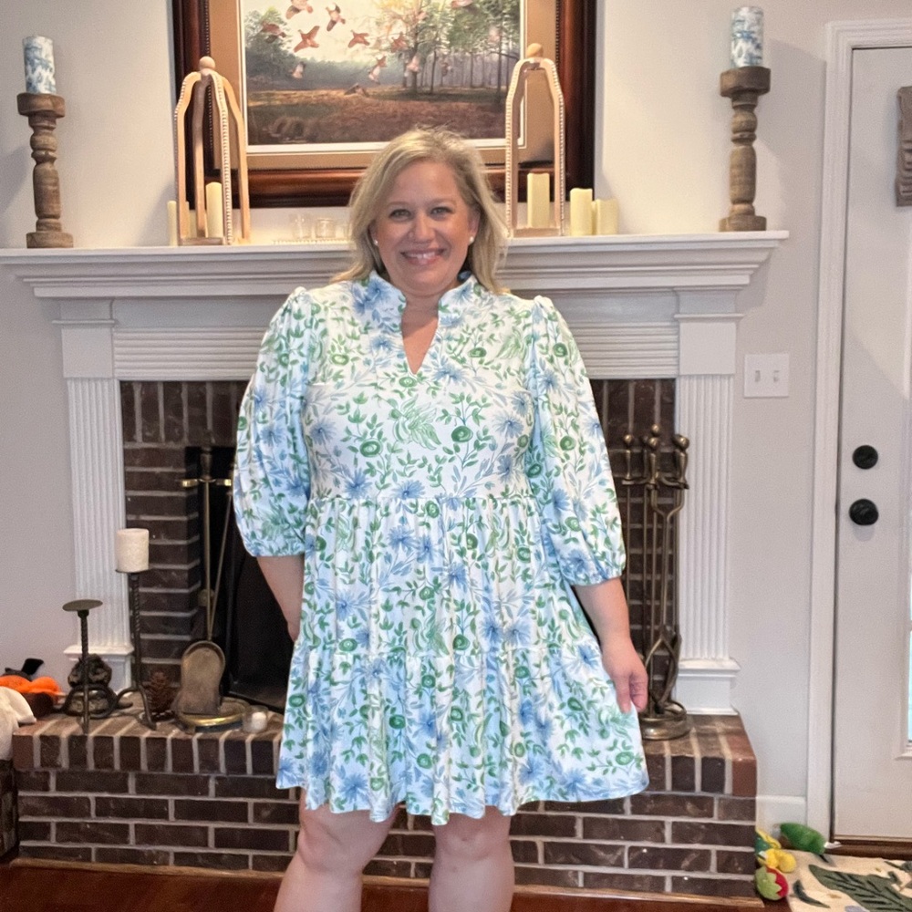 Chic Floral Mini Dress in Blue and Green